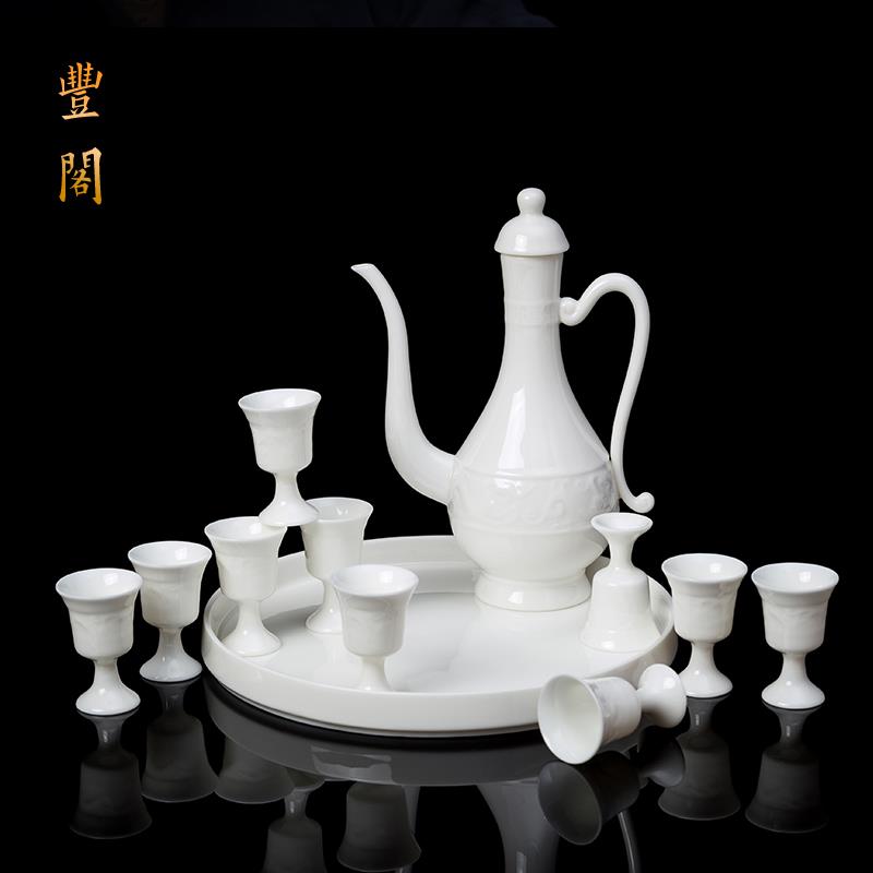 陶瓷酒具套装家用酒壶仿古羊脂玉白瓷中式小酒盅分酒器高脚白酒杯