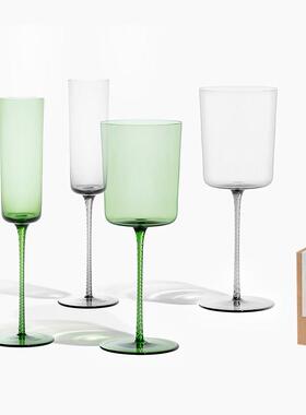 YYUN/昀 手工玻璃笛型香槟杯高脚红酒杯礼盒水晶葡萄酒杯家用覆古