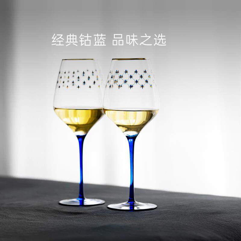 俄皇LOMONOSOV钴蓝网纹红酒杯水晶玻璃高脚杯子高档送礼新婚礼物