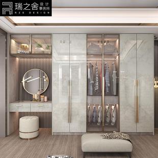 网红轻奢大衣柜家用卧室实木现代简约玻璃门带梳妆台定制 2023新款