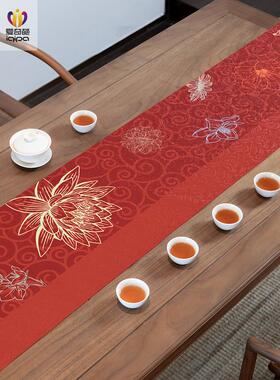 百CHD垫花贺喜婚桌旗结中式覆古茶席红色茶旗奢轻高端茶台茶桌布