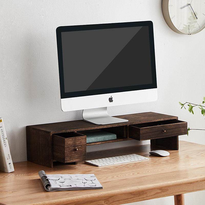 实木桌电脑增架显示器托架高垫式高底座台面收纳抽屉架护颈置物架