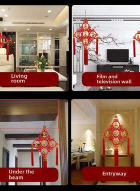 大号宽60然天五福葫色芦中国结挂件红入户对门卧FGP室影门视墙玄