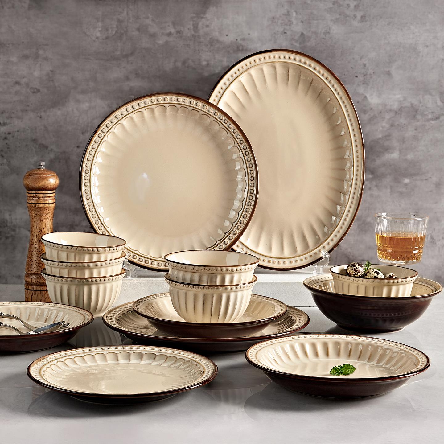 法M1DD4651式5餐碗具套家用202新款组中古风碗碟乔迁新居碗具浮雕