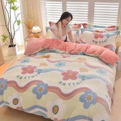 珊瑚绒四件套厚保暖冬PSL季加上被套床单床三件套雪花法兰绒用品