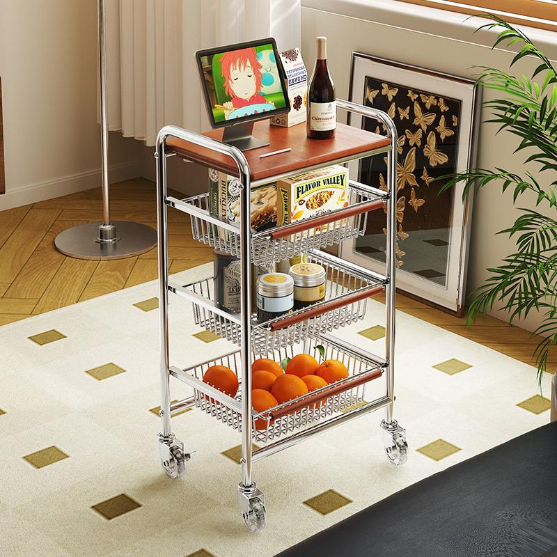 覆古几小推车零食收纳架落地沙层发旁柜移动边茶几储物子厨房置物