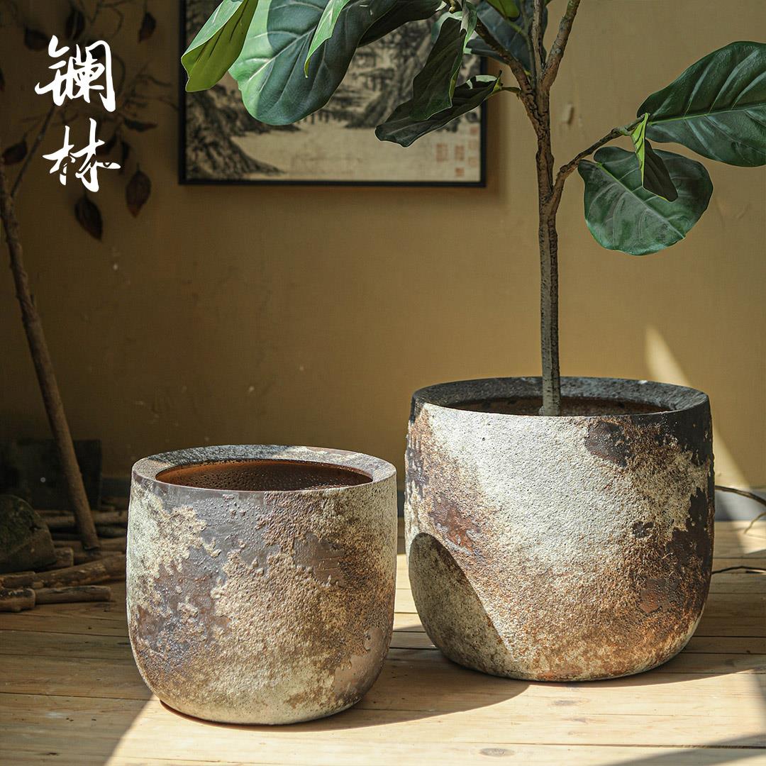 景阳德镇粗陶花大盆P-046居口径台创意摆件复古多肉陶瓷花坛家室