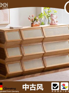 日Ch本eei中古风卧斗柜木实收纳柜室置物柜客厅收ZHQ纳柜现代组合