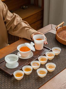 璞玉瓷冰种夫茶具套装泡功茶器VTB白陶瓷家用悬停碗盖碗茶主瓷人