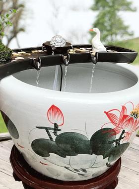 流水古摆件系循环水统法养鱼造缸过滤景搭配石OWC槽瓦缸水池庭院