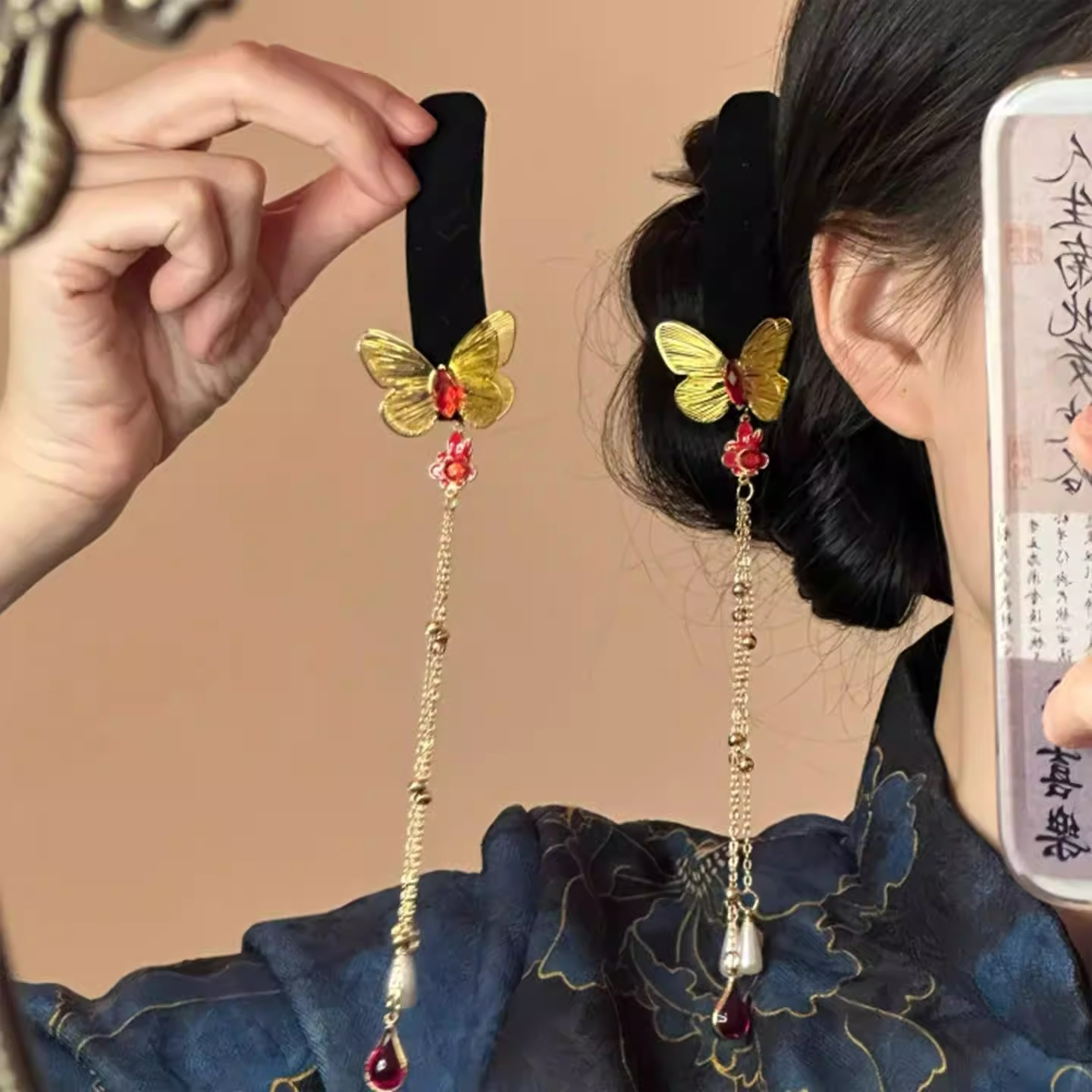 新中式金色蝴蝶流苏发夹女2026新款侧边夹儿童新年bb夹子发卡头饰,饰品/流行首饰/时尚饰品新,发饰,淘宝优惠券,粉丝福利购,淘宝优惠卷