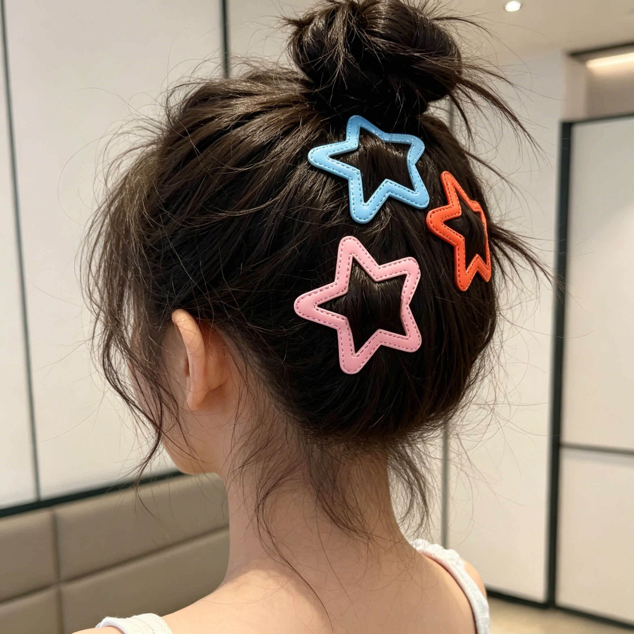 儿童皮质五角星星发夹女童刘海夹碎发bb夹彩色五角星发卡小孩夹子
