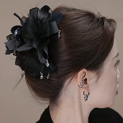 赫本风花苞蝴蝶结抓夹后脑勺发夹