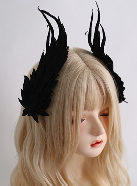 lolita哥特刺绣羽毛发夹天使翅膀