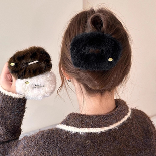 秋冬毛绒大号贝壳夹后脑勺扁平抓夹饱满后脑勺不硌头发夹女盘发器