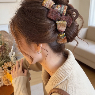 复古蝴蝶结发夹抓夹女高级感2025新款鲨鱼夹大号发量大后脑勺头饰