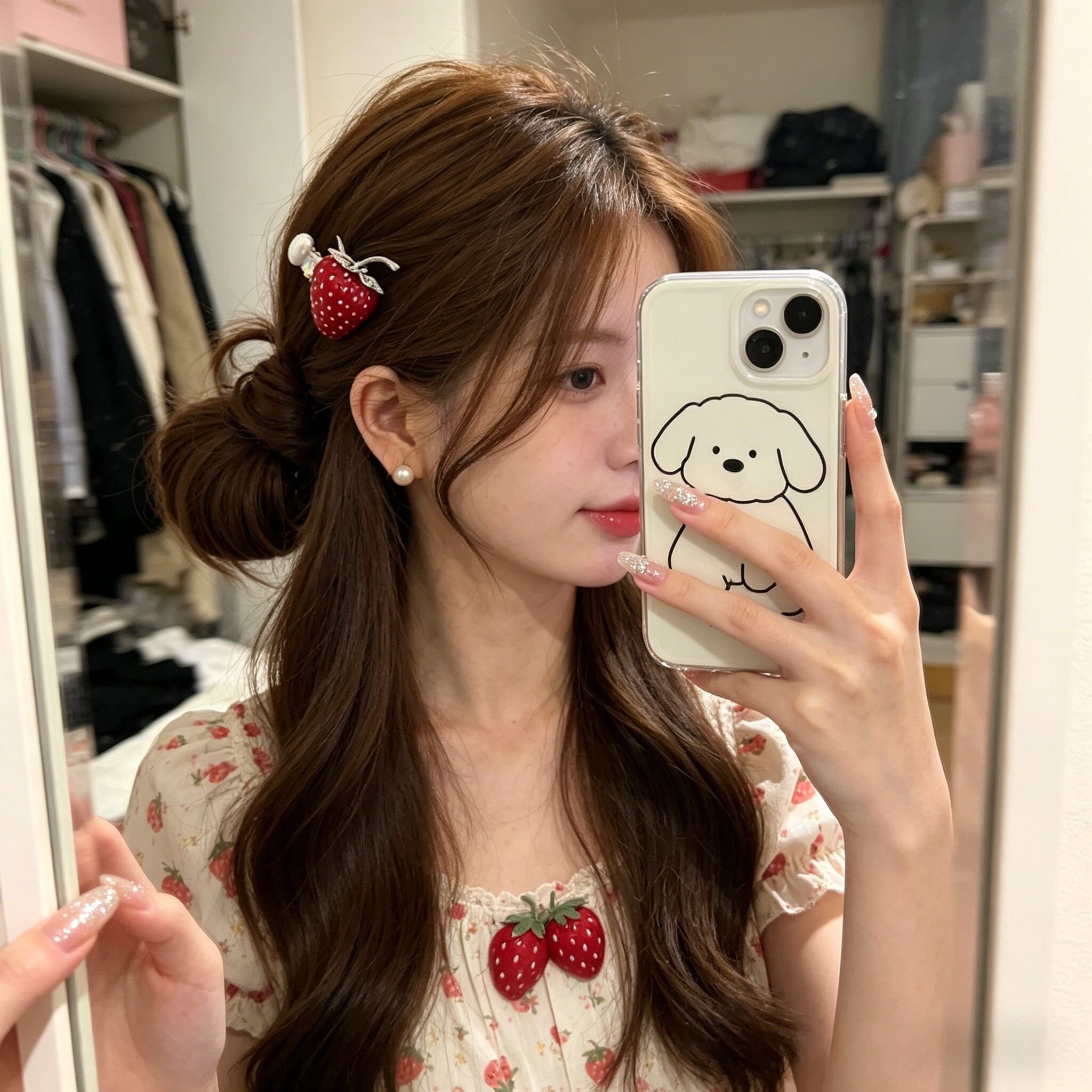 韩国东大门网红精致小草莓发夹甜美夏日小清新少女刘海碎发鸭嘴夹 - 实物图