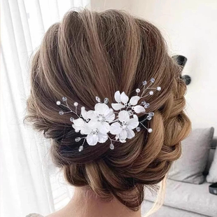 新娘发饰复古饰品韩版延吉朝鲜族发箍摄影头饰白花朵发梳汉服发夹
