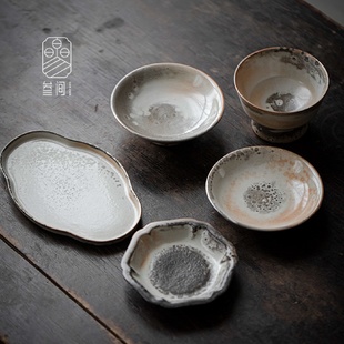 茶盘托盘茶道配件 叁间水墨柴烧壶承家用陶瓷隔热垫养壶垫窑变日式