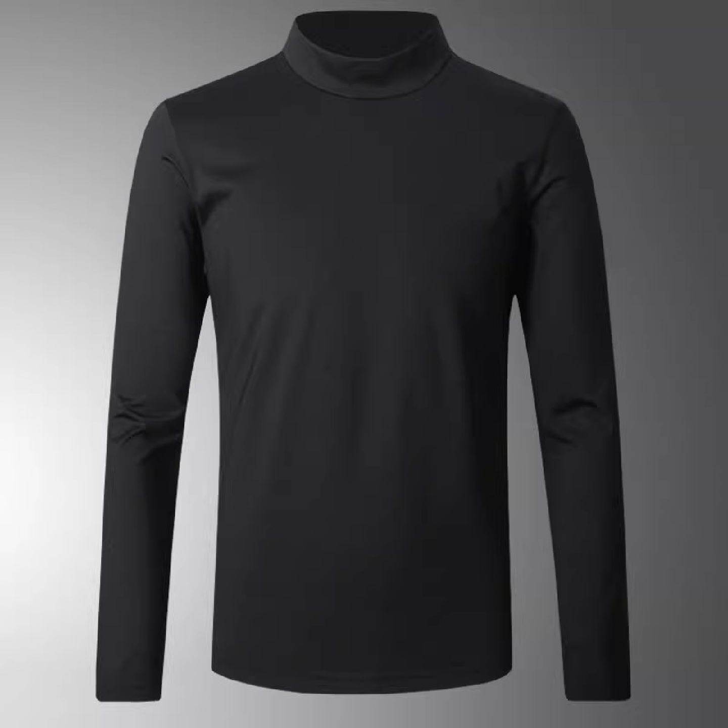 半高领打底衫男装秋冬薄绒长袖恤丝光棉大码修身中领内搭体恤衫潮