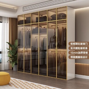 衣橱 轻奢玻璃门网红衣柜卧室家用实木质环保收纳储物柜小户型组装