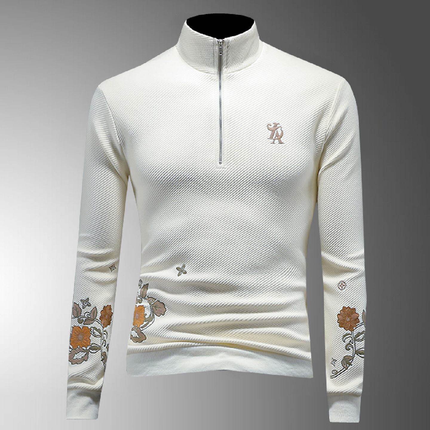 秋冬新款加厚半拉链卫衣男装潮牌刺绣半高领打底衫纯棉小衫男潮男