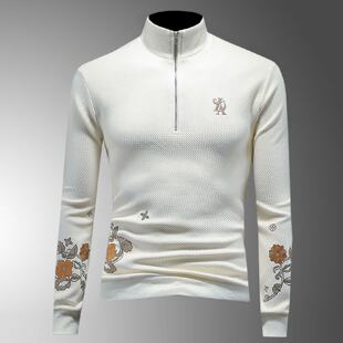 秋冬新款加厚半拉链卫衣男装潮牌刺绣半高领打底衫纯棉小衫男潮男