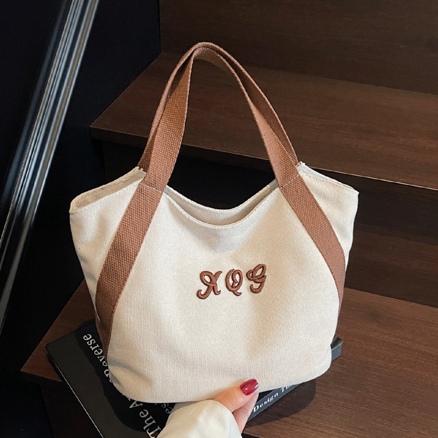 刺绣帆布手提小包包女秋冬季上班通勤手拎袋小众百搭大容量托特包