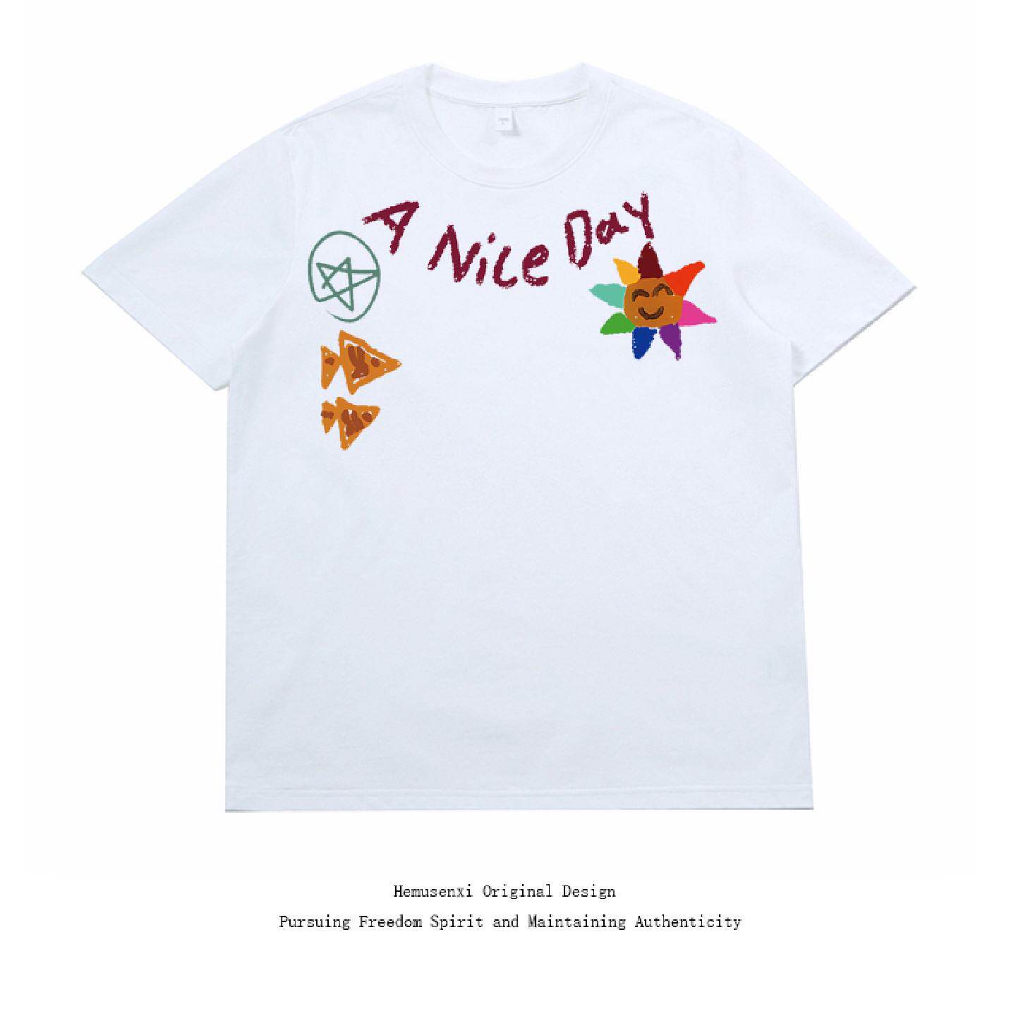 2026冰棉新款夏季美式圆领印花短袖恤男女情侣休闲宽松潮高