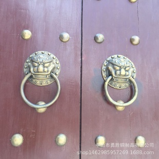 饰大门拉手大拉把对开门古铜兽头把手老式 仿古门环装 门家用狮子头