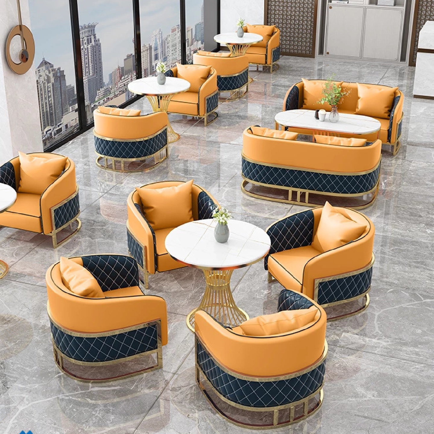 北欧咖啡厅卡座沙发休闲现代轻奢售楼部酒店会客洽谈接待桌椅组合