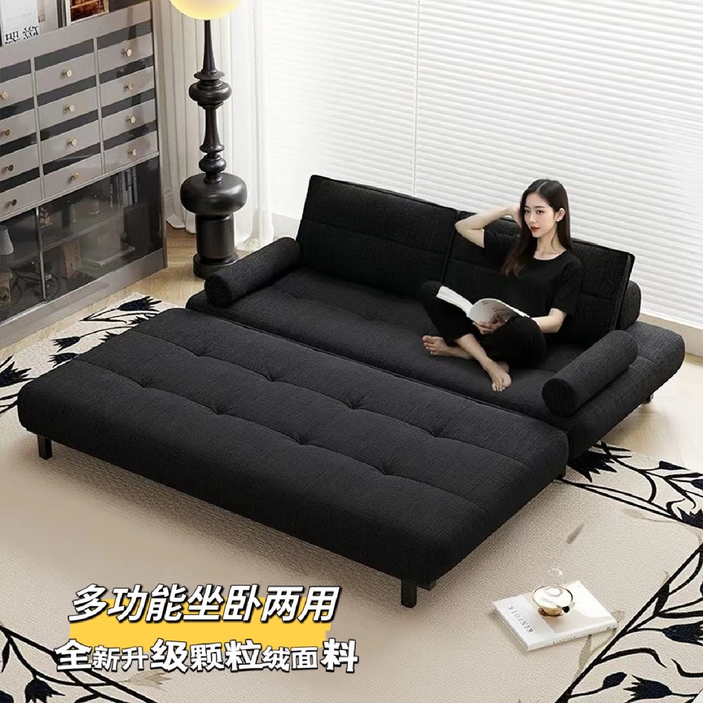 黑色皮艺布艺单人两用折可叠小户型客厅沙发简易多功能双人单人床