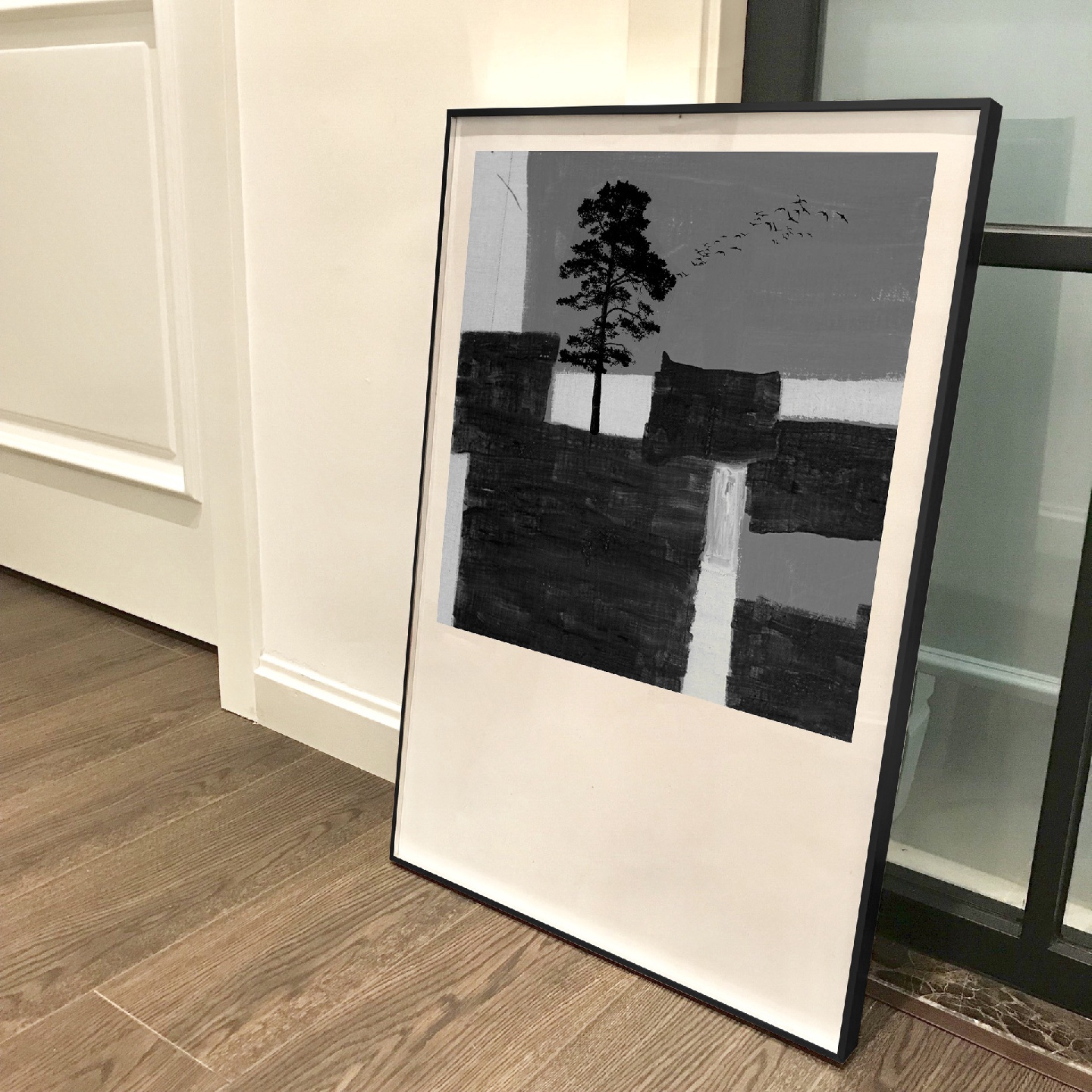 北欧抽象几何黑白工业风版画笑脸麋鹿线条挂画客厅样板房装饰画图片