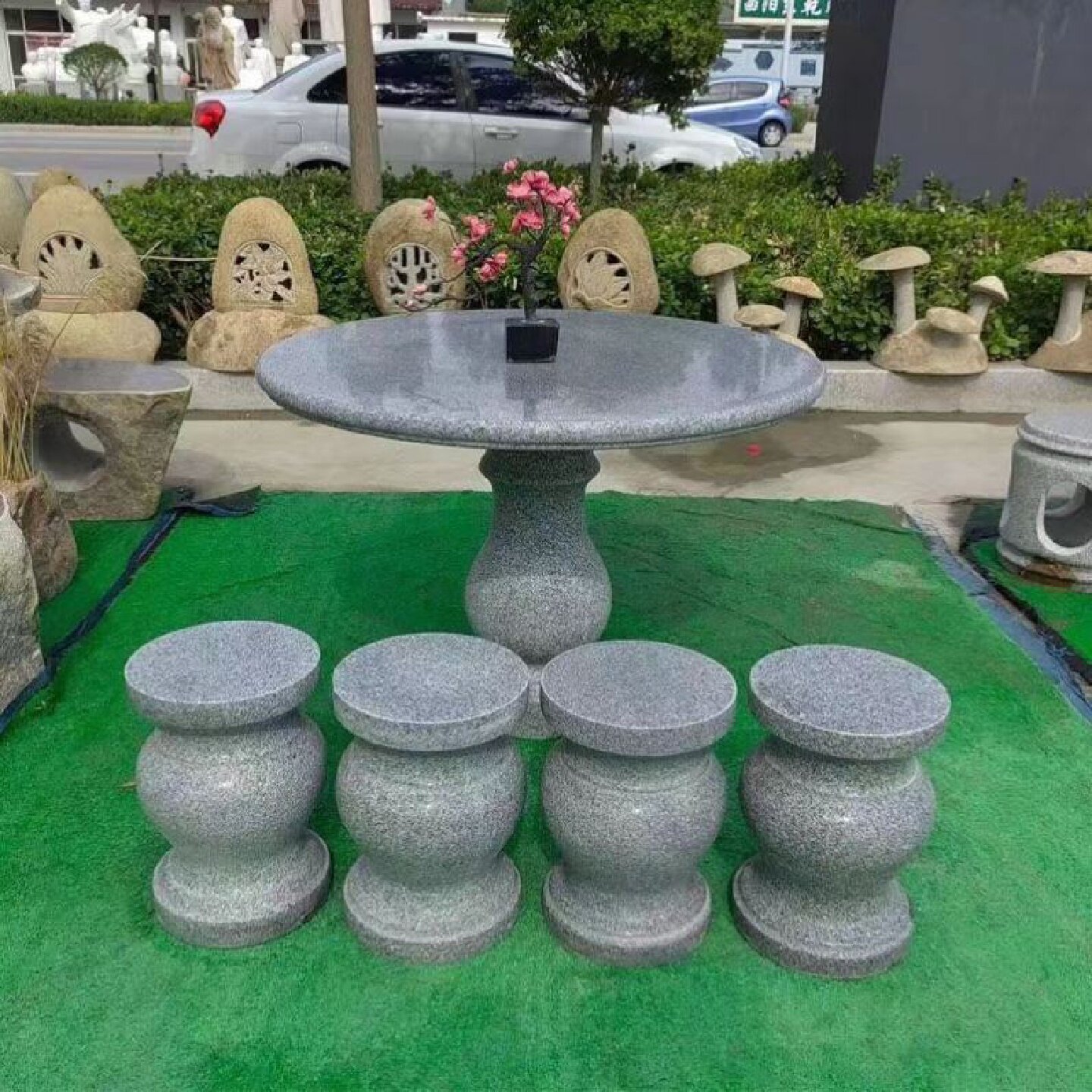 石桌石凳天然花岗岩大理石桌椅别墅庭院户外圆形桌子家用茶台仿古