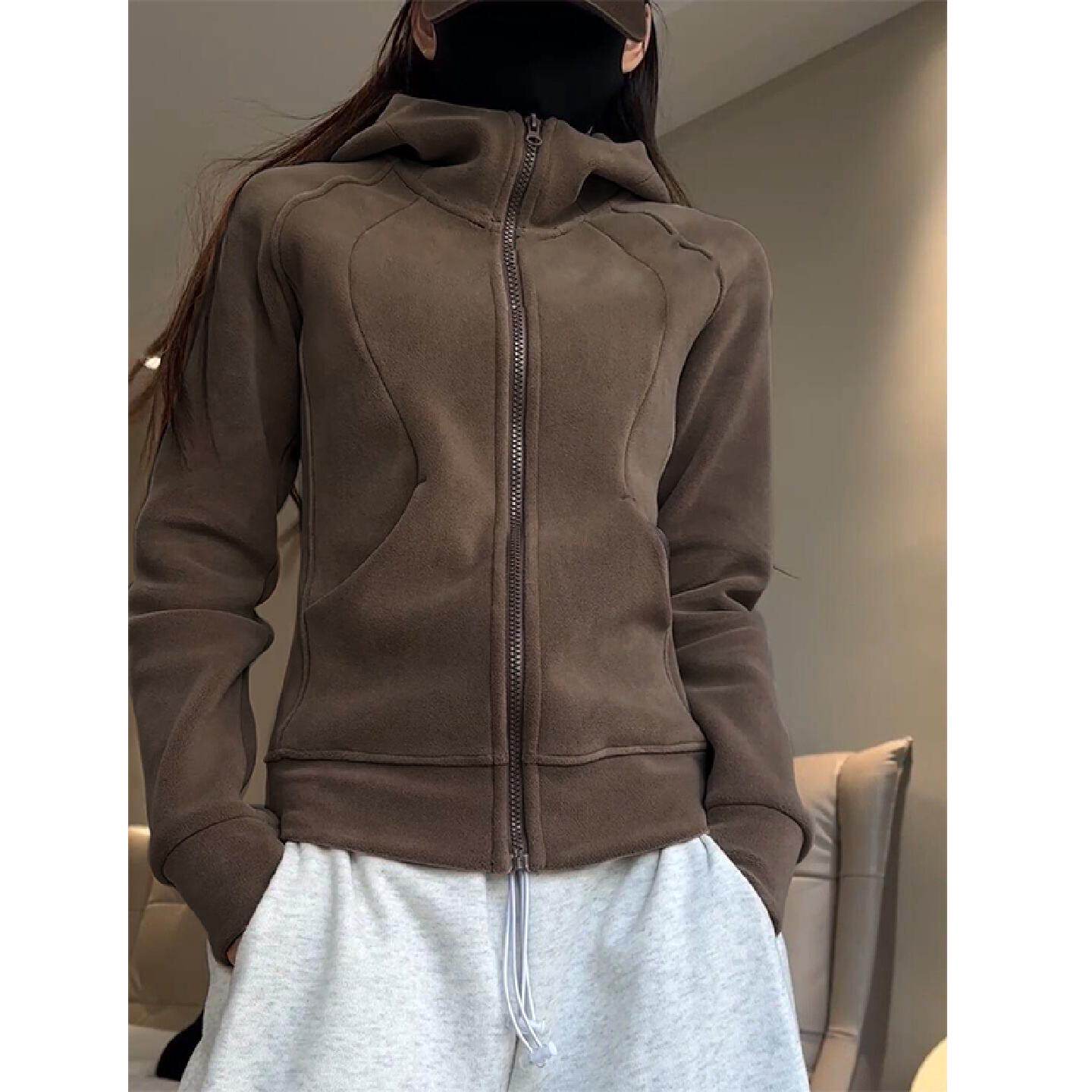 摇粒绒外套女秋冬季2025新款加绒加厚修身卫衣冲锋衣抓绒内胆上衣