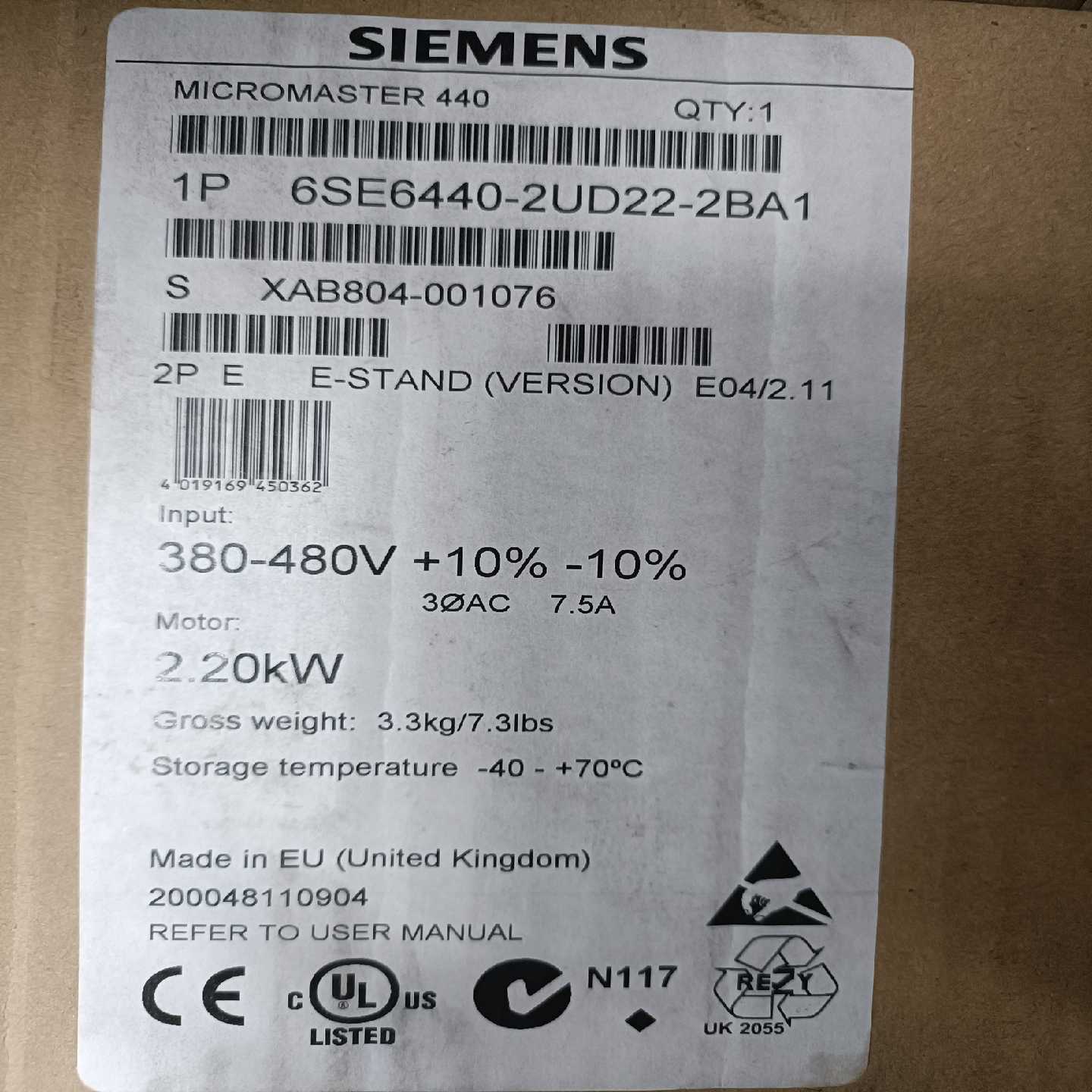 6SE6440-2UD22-2BA1（电子设备）