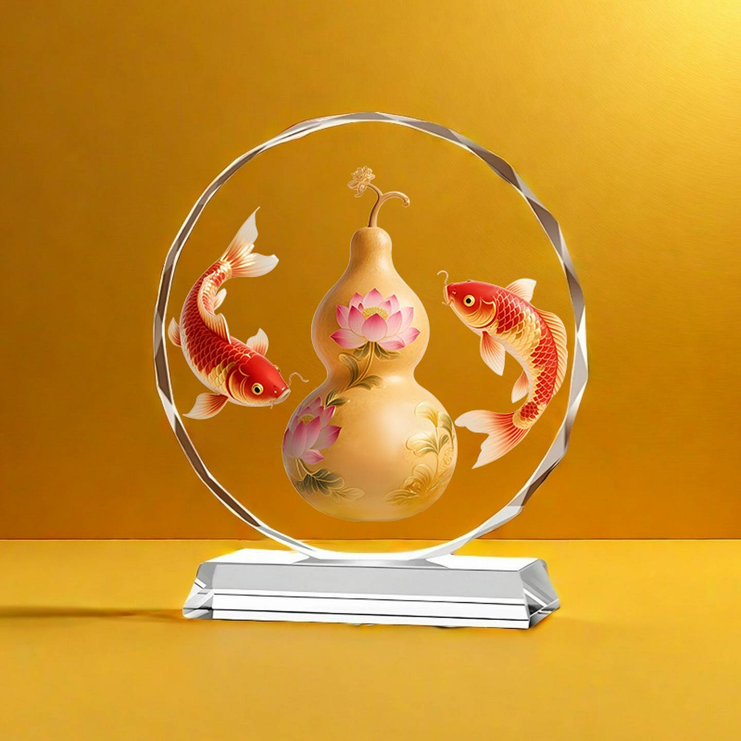 葫芦锦鲤水晶饰品富禄双全乔迁礼物客厅酒柜工艺桌设置财富锦鲤桌