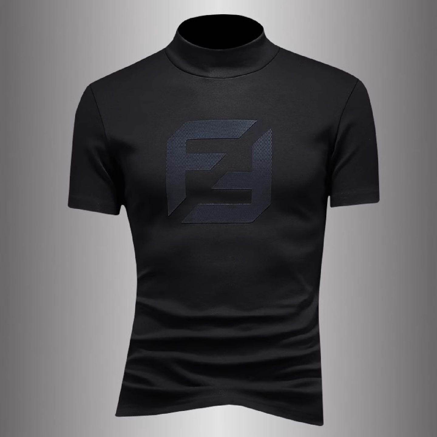 薄绒短袖恤男半高领打底衫秋冬潮牌印花中领修身体恤小衫内搭厚潮