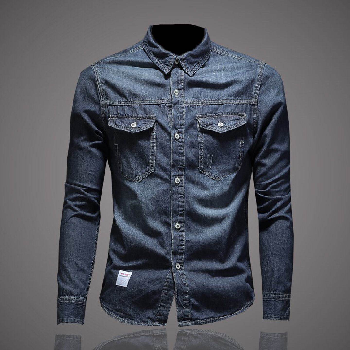 2026欧洲站牛仔衬衫男士长袖春秋季新款青年简约潮流修身百搭休闲