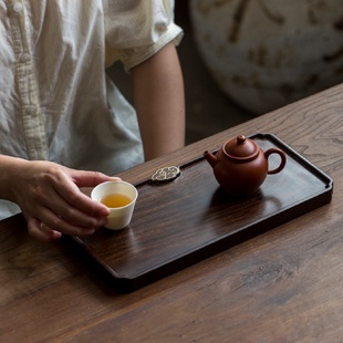 黑檀木干泡盘整块壶承茶台茶室家用托盘 复古风实木茶盘长方形中式