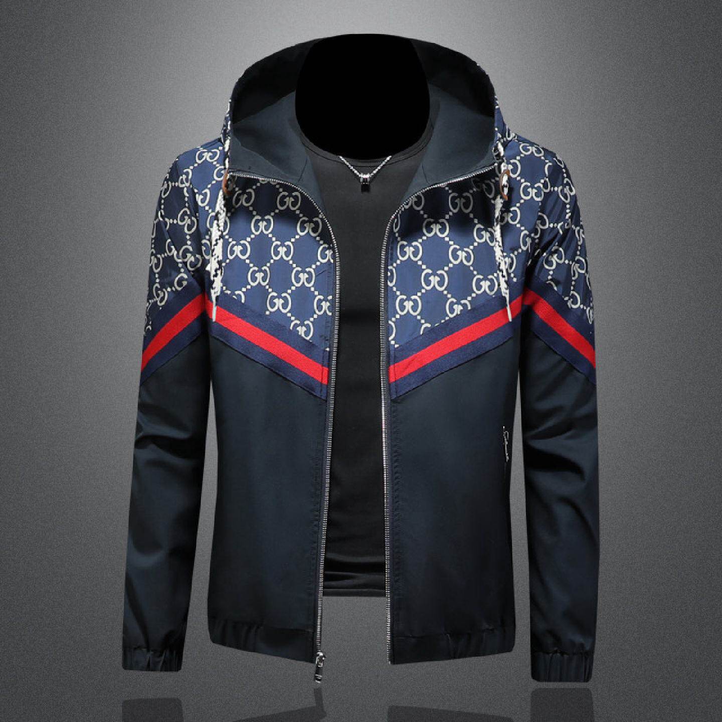 欧洲站字母印花连帽夹克男士春秋季新款休闲百搭薄款大码外套潮男