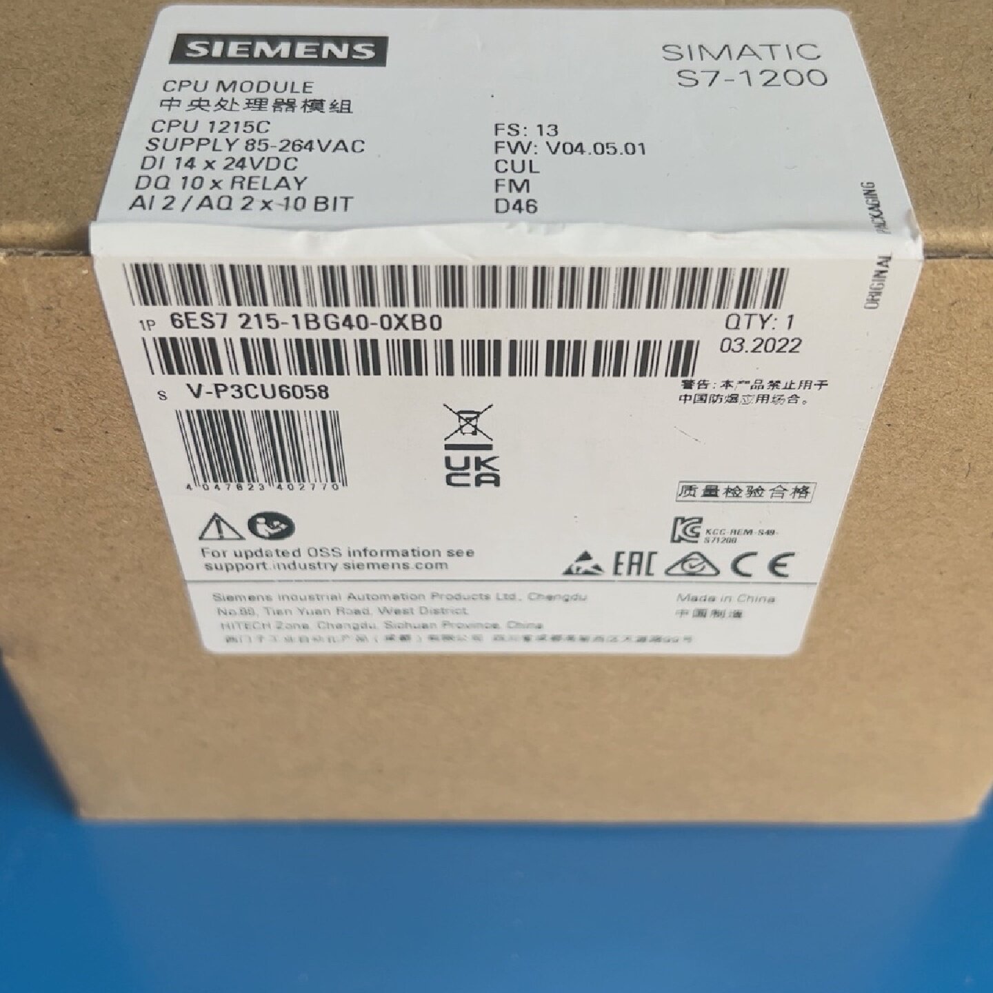 6ES72151BG400XB0原装保内实物拍摄