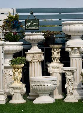 欧式罗马柱花园装饰庭院摆件花盆底座天使人物雕塑丘比特景观摆设
