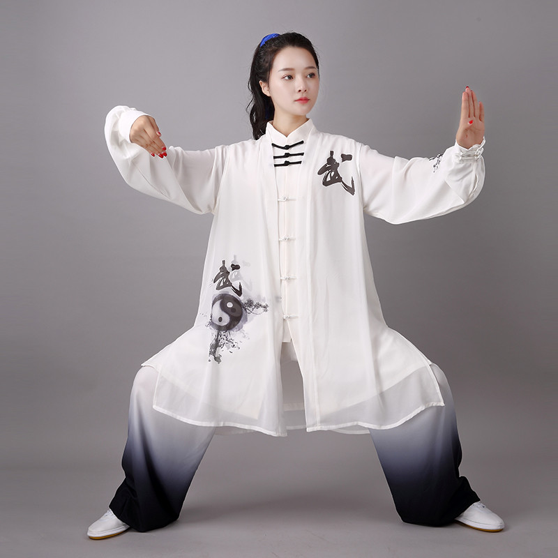 新款太极服武字彩绘水墨飘逸三件套男女练功武术表演服中国风