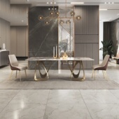 亮光岩板餐桌轻奢家用小户型现代简约高端设计师时尚 长方形吃饭桌