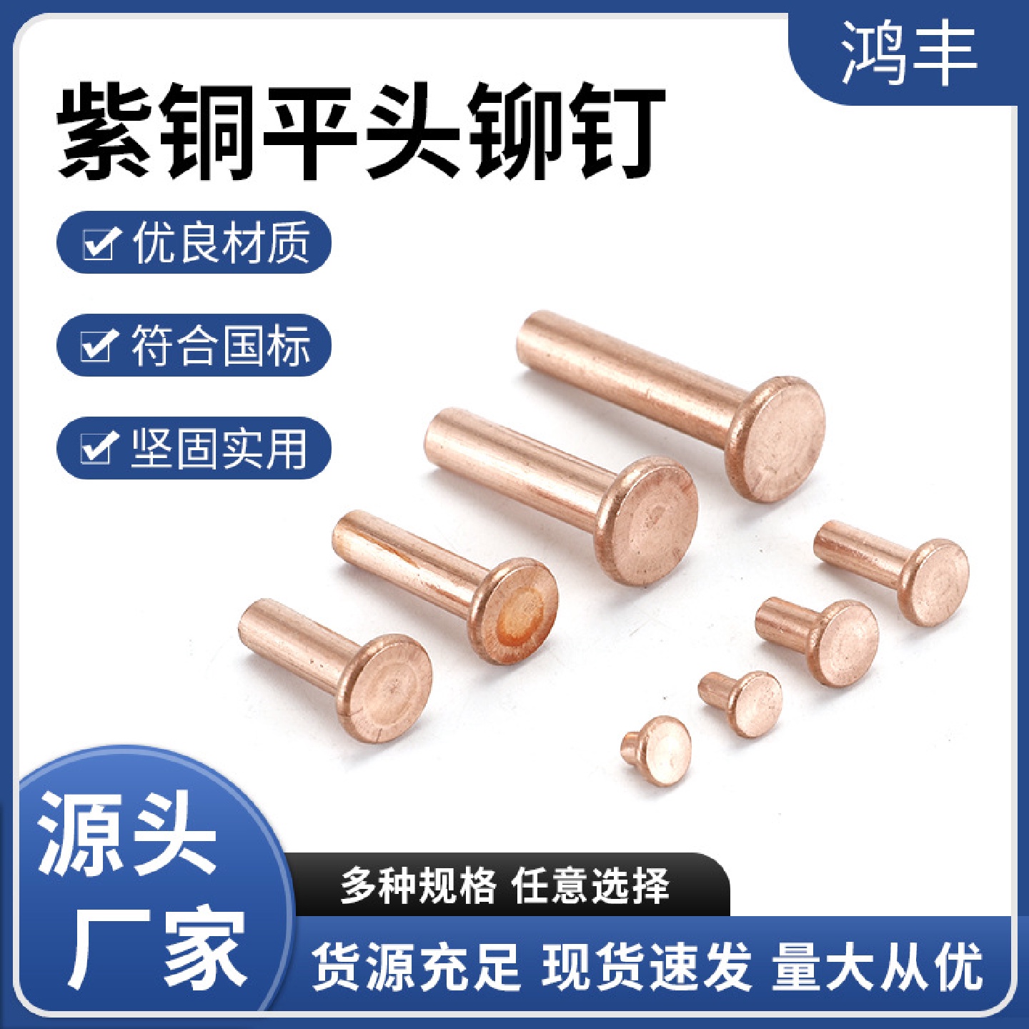 供紫铜平头铆钉GB109扁平圆头铆钉紧固件规格齐全
