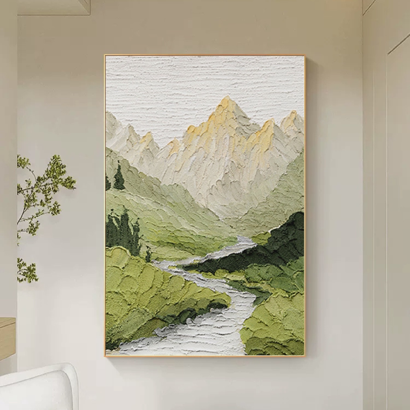 侘寂风抽象纯手绘山水风景油画客厅玄关装饰画沙发背景墙立体挂画