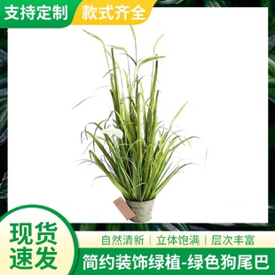 饰假草盆景 北欧仿真狗尾巴草头绿植盆栽植物摆件仿真草干草家居装