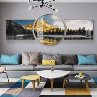 旭日东升客厅装饰画现代简约沙发背景墙挂画创意镶钻大气风景壁画