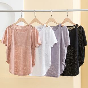 女式宽松瑜伽服短袖透气健身速干上衣显瘦运动罩衫